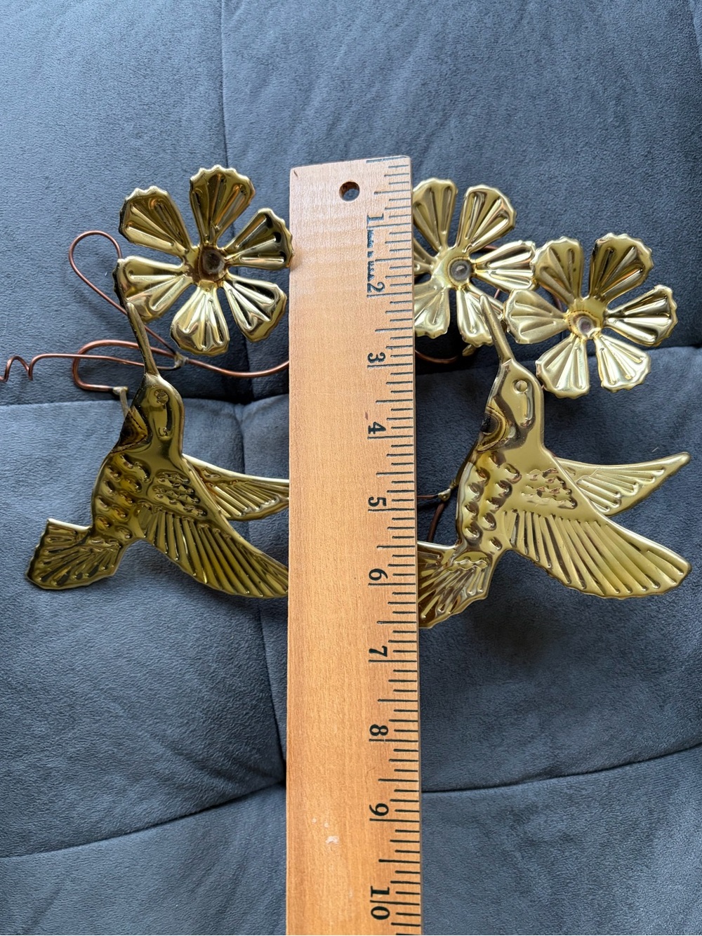 Vintage Brass & Copper Tone Metal Hummingbird Wall Decor 3 Piece Set - Picture 6 of 9
